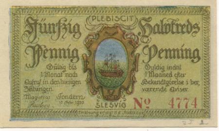Tondern (heute: DK-Tønder) -Stadt - 10.2.1920 - 50 Pfennig 