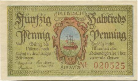 Tondern (heute: DK-Tønder) -Stadt - 10.2.1920 - 50 Pfennig 