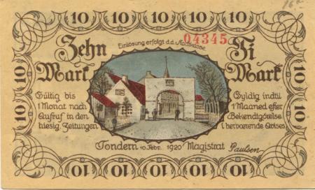 Tondern (heute: DK-Tønder) -Stadt - 10.2.1920 - 10 Mark 