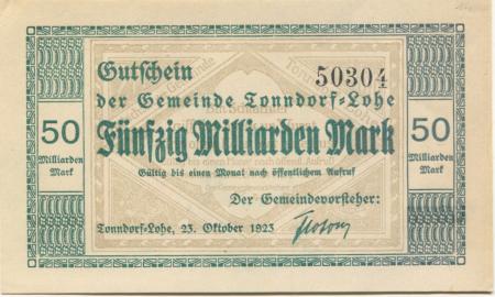 Tonndorf-Lohe (heute: Hamburg) - Gemeinde - 23.10.1923 - 50 Milliarden Mark 