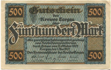 Torgau - Kreis - 1.11.1922 - 500 Mark 