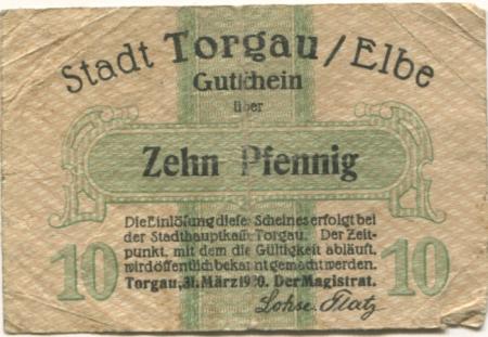 Torgau - Stadt - 31.3.1920 - 10 Pfennig 