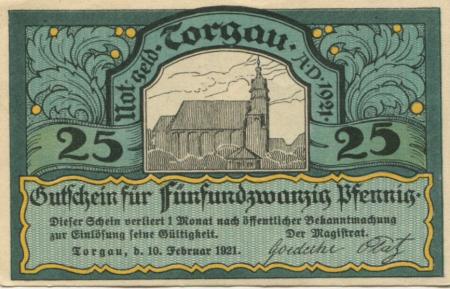 Torgau - Stadt - 10.2.1921 - 25 Pfennig 