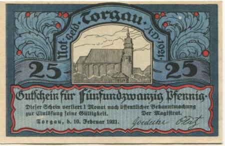 Torgau - Stadt - 10.2.1921 - 25 Pfennig 