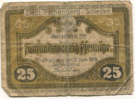 Trachenberg (heute: PL-Zmigród) - Stadt - 6.6.1919 - 25 Pfennig 