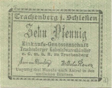 Trachenberg (heute: PL-Zmigród) - Einkaufs-Genossenschaft Trachenberger Kolonialwarenhändler eGmbH - -- - 10 Pfennig 