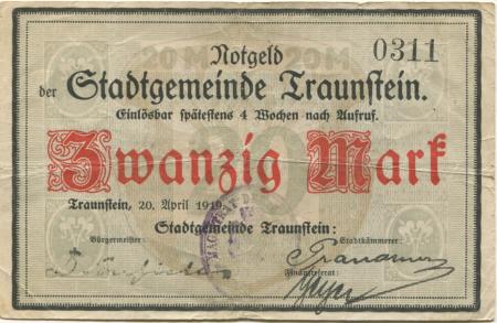 Traunstein - Stadt - 20.4.1919  - 20 Mark 