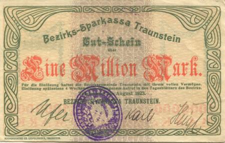 Traunstein - Bezirks-Sparkassa - 10.8.1923 - 1 Million Mark 