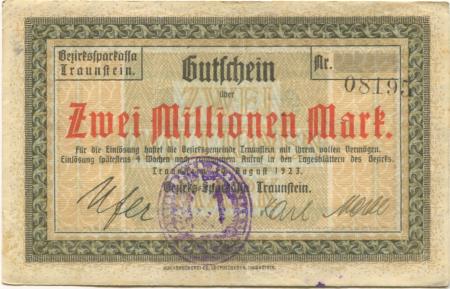 Traunstein - Bezirks-Sparkassa - 10.8.1923 - 2 Millionen Mark 