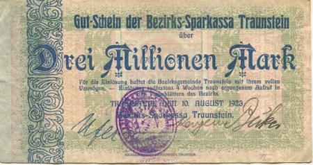 Traunstein - Bezirks-Sparkassa - 10.8.1923 - 3 Millionen Mark 