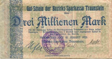 Traunstein - Bezirks-Sparkassa - 10.8.1923 - 3 Millionen Mark 