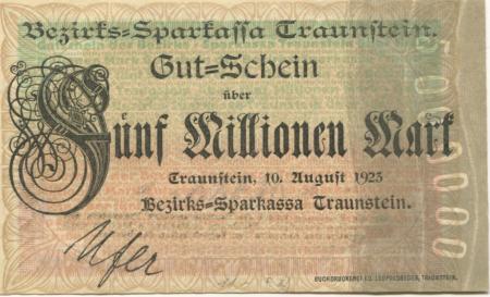 Traunstein - Bezirks-Sparkassa - 10.8.1923 - 5 Millionen Mark 