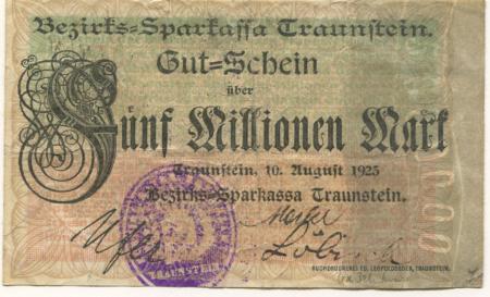 Traunstein - Bezirks-Sparkassa - 10.8.1923 - 5 Millionen Mark 