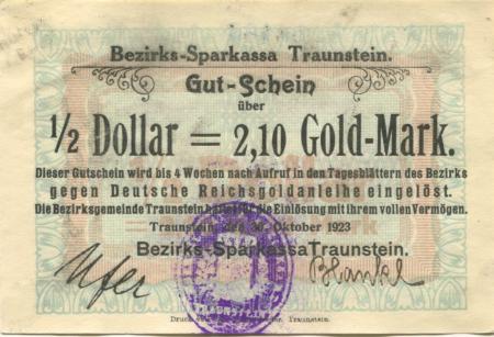 Traunstein - Bezirks-Sparkassa - 30.10.1923 - 2.10 Gold-Mark 