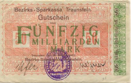 Traunstein - Bezirks-Sparkassa - 31.10.1923 - 50 Milliarden Mark 