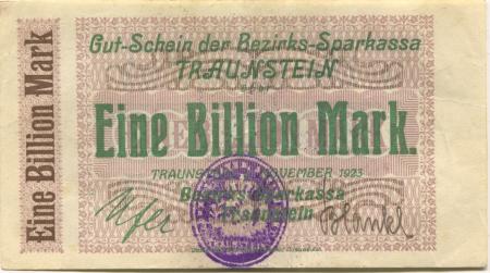 Traunstein - Bezirks-Sparkassa - 9.11.1923 - 1 Billion Mark 