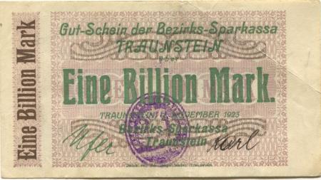 Traunstein - Bezirks-Sparkassa - 9.11.1923 - 1 Billion Mark 