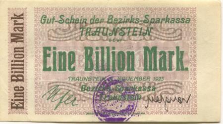 Traunstein - Bezirks-Sparkassa - 9.11.1923 - 1 Billion Mark 