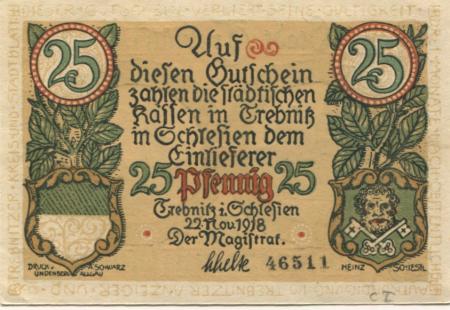 Trebnitz (heute: PL-Trzebnica) - Stadt - 22.11.1918 - 25 Pfennig 
