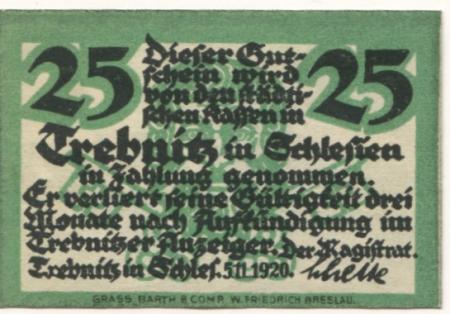 Trebnitz (heute: PL-Trzebnica) - Stadt - 5.11.1920 - 25 Pfennig 