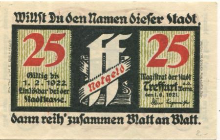 Treffurt - Stadt - 1.6.1921 - 1.2.1922 - 25 Pfennig 