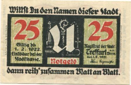 Treffurt - Stadt - 1.6.1921 - 1.2.1922 - 25 Pfennig 