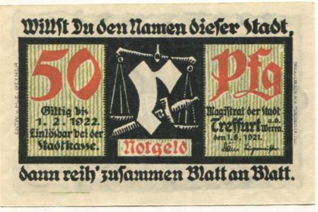Treffurt - Stadt - 1.6.1921 - 1.2.1922 - 50 Pfennig 