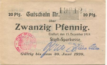 Treffurt - Stadt-Sparkasse - 15.12.1918 - 30.6.1920 - 20 Pfennig 