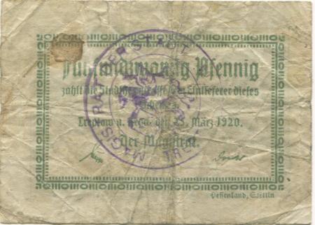Treptow (heute: PL-Trzebiatów) - Stadt - 25.3.1920 - 25 Pfennig 