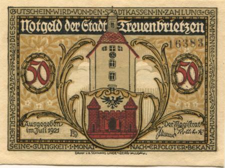 Treuenbrietzen - Stadt - Juli 1921 - 50 Pfennig 