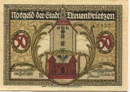 Treuenbrietzen - Stadt - Juli 1921 - 50 Pfennig 