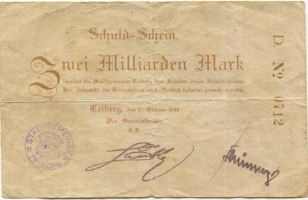 Triberg - Stadt - 15.10.1923 - 2 Milliarden Mark 