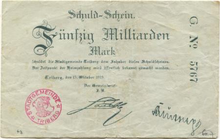 Triberg - Stadt - 15.10.1923 - 50 Milliarden Mark 
