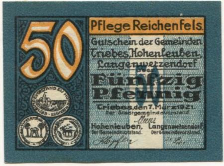 Triebes (heute: Zeulenroda) - Pflege Reichenfels - 7.3.1921 - 50 Pfennig 