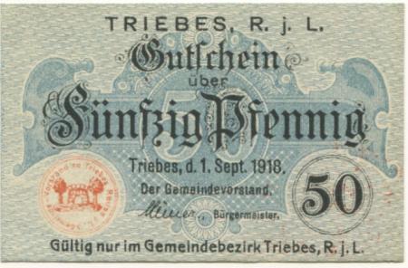 Triebes (heute: Zeulenroda) - Stadt - 1.9.1918 - 50 Pfennig 