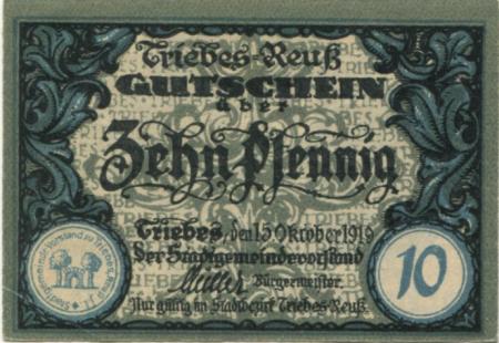 Triebes (heute: Zeulenroda) - Stadt - 13.10.1919 - 10 Pfennig 