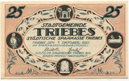 Triebes (heute: Zeulenroda) - Städtische Sparkasse - 1.10.1921 - 25 Pfennig 