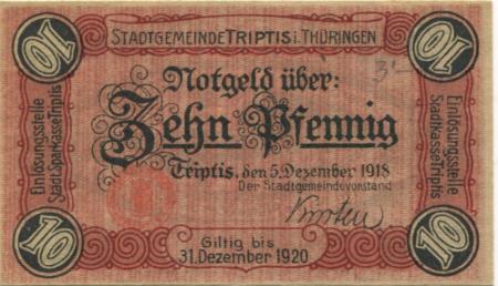 Triptis - Stadt - 5.12.1918 - 31.12.1920 - 10 Pfennig 