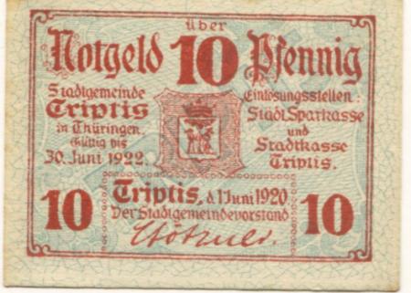 Triptis - Stadt - 1.6.1920 - 30.6.1922 - 10 Pfennig 