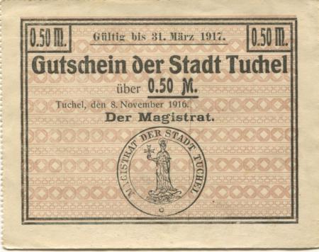Tuchel (heute: PL-Tuchola) - Stadt - 8.11.1916 - 31.3.1917 - 0.50 Mark 