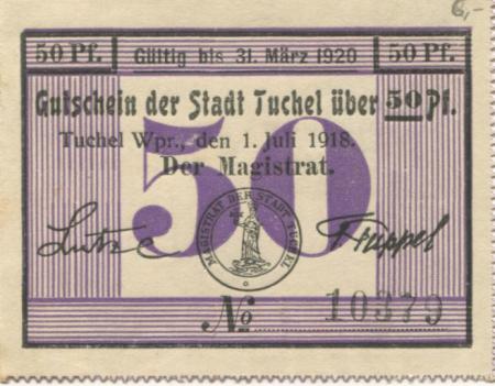 Tuchel (heute: PL-Tuchola) - Stadt - 1.7.1918 - 31.3.1920 - 50 Pfennig 