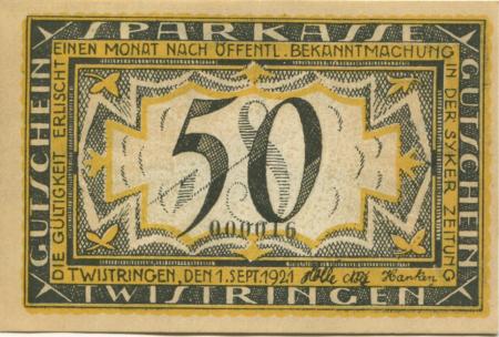 Twistrlingen - Sparkasse- - 1.9.1921 - 50 Pfennig 
