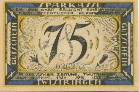 Twistrlingen - Sparkasse- - 1.9.1921 - 75 Pfennig 