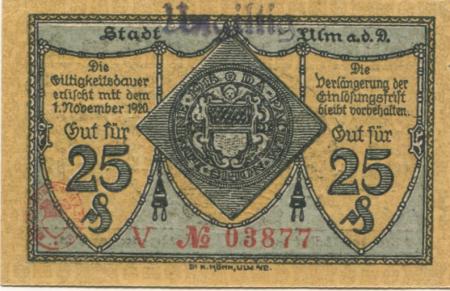 Ulm - Stadt - 22.10.1918 - 1.11.1920 - 25 Pfennig 