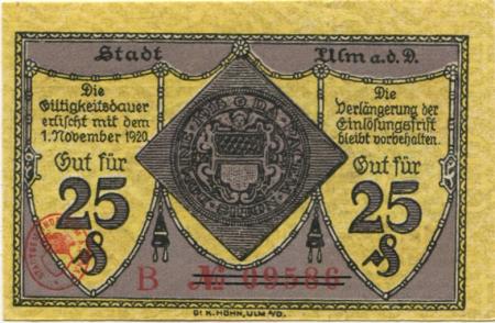 Ulm - Stadt - 22.10.1918 - 1.11.1920 - 25 Pfennig 