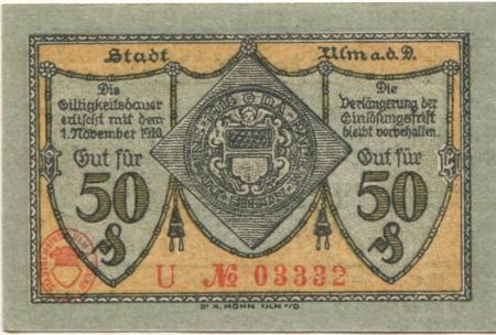 Ulm - Stadt - 22.10.1918 - 1.11.1920 - 50 Pfennig 