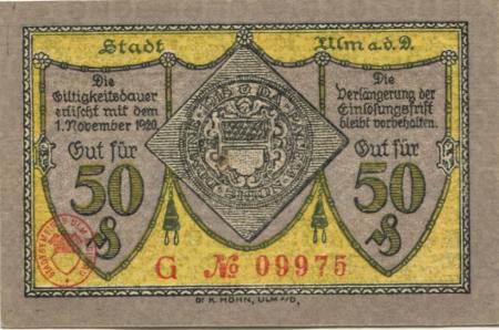 Ulm - Stadt - 22.10.1918 - 1.11.1920 - 50 Pfennig 