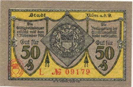 Ulm - Stadt - 22.10.1918 - 1.11.1920 - 50 Pfennig 