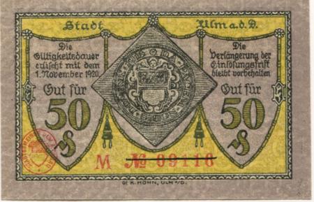 Ulm - Stadt - 22.10.1918 - 1.11.1920 - 50 Pfennig 