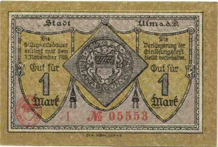 Ulm - Stadt - 22.10.1918 - 1.11.1920 - 1 Mark 